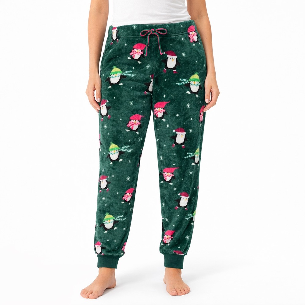 Joyspun Cozy Green Penguin Print Fleece Pajama Pants Size XL